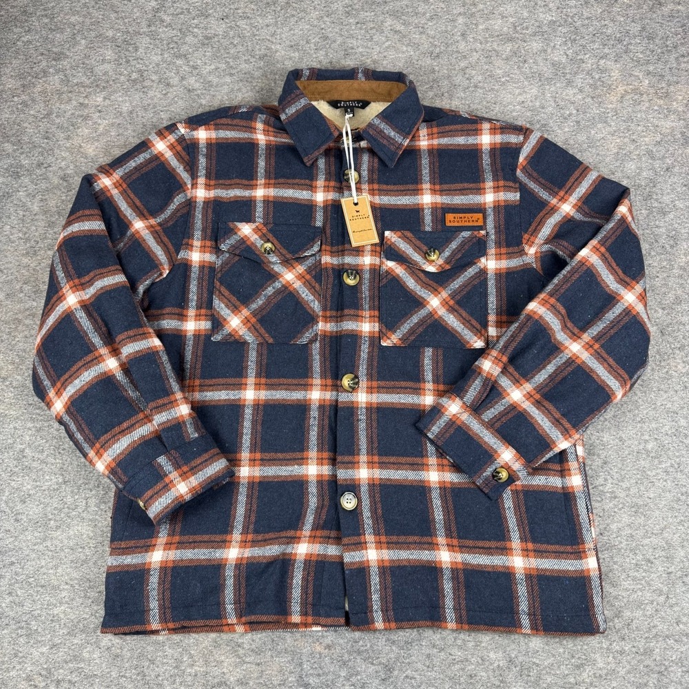 Simply Southern Sherpa Shacket Jacket Plaid Mens Small S